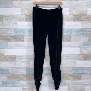Seven7 Velvet Stretchy Ruched Jogger Leggings Black High Rise Pull On Womens 32